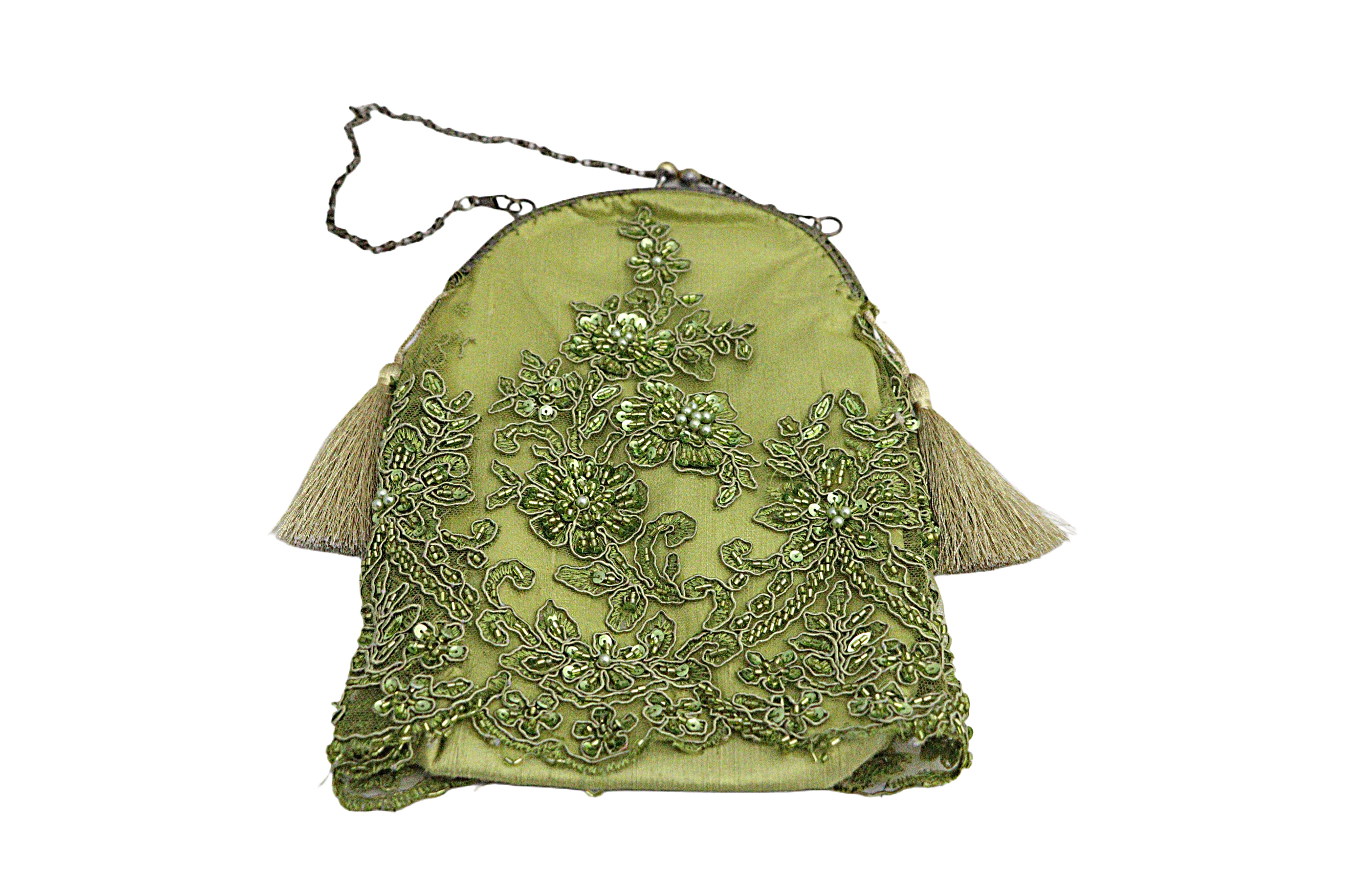 Green Embroidered Floral Handbag with Tassels from the Atatürk Movie Collection
