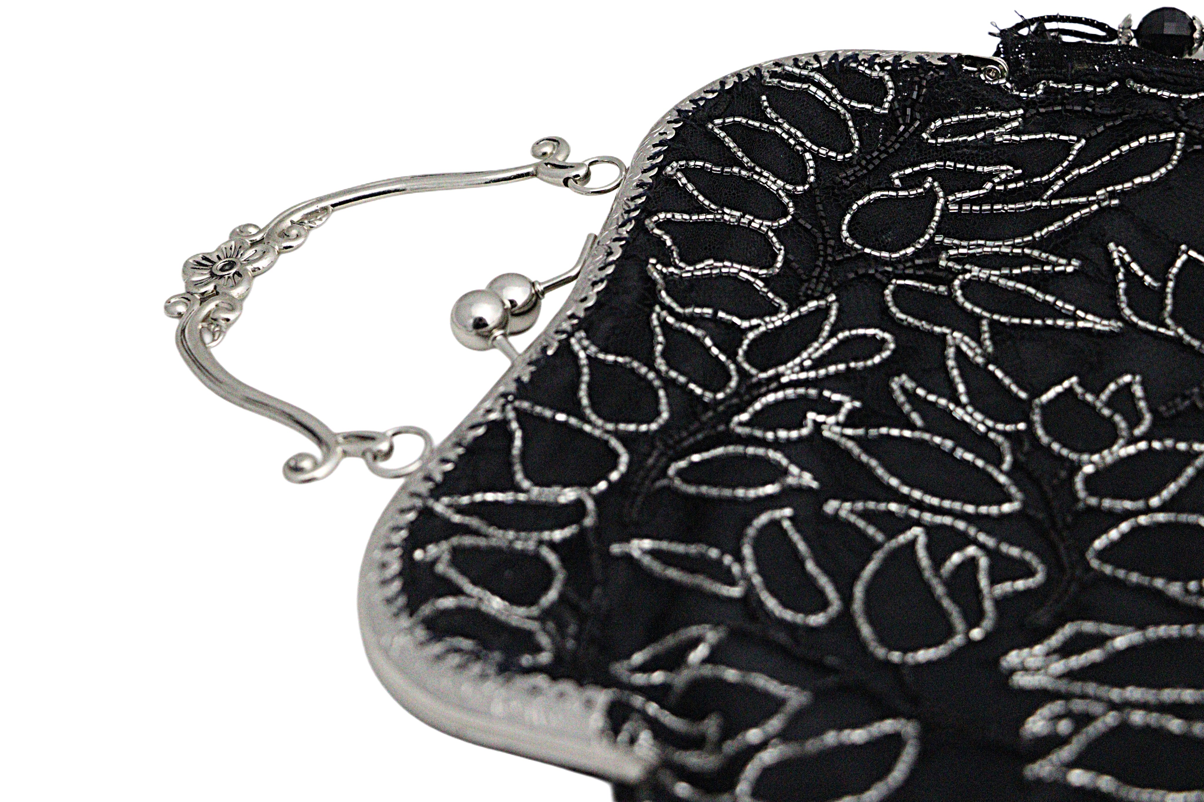 Intricate Black Fringe Handbag – Vintage Glamour