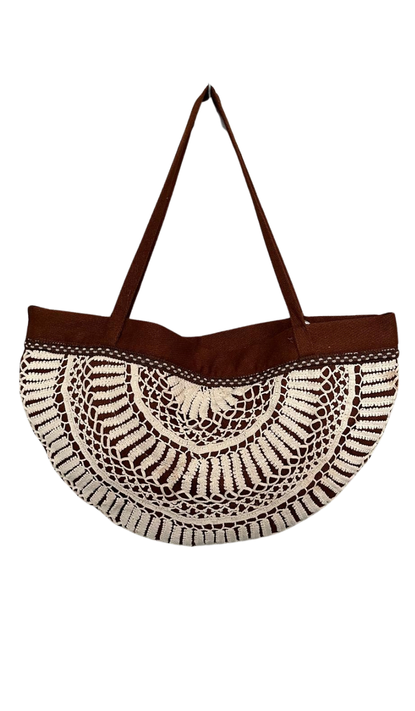 Charming Crochet Brown Handbag – Vintage Allure