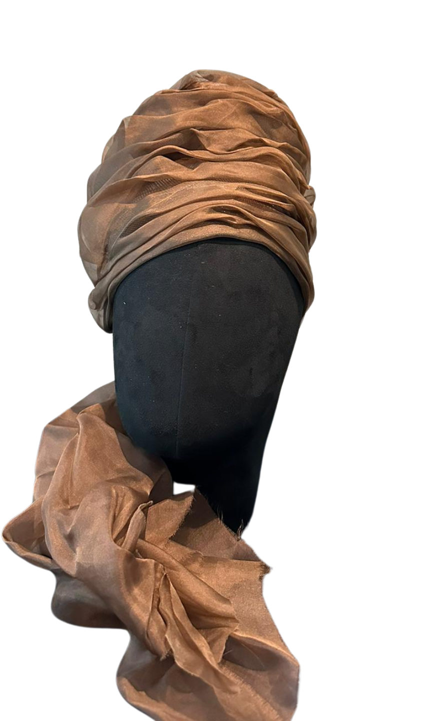 Earth-Toned Draped Turban with Veil from the Atatürk Movie Collection