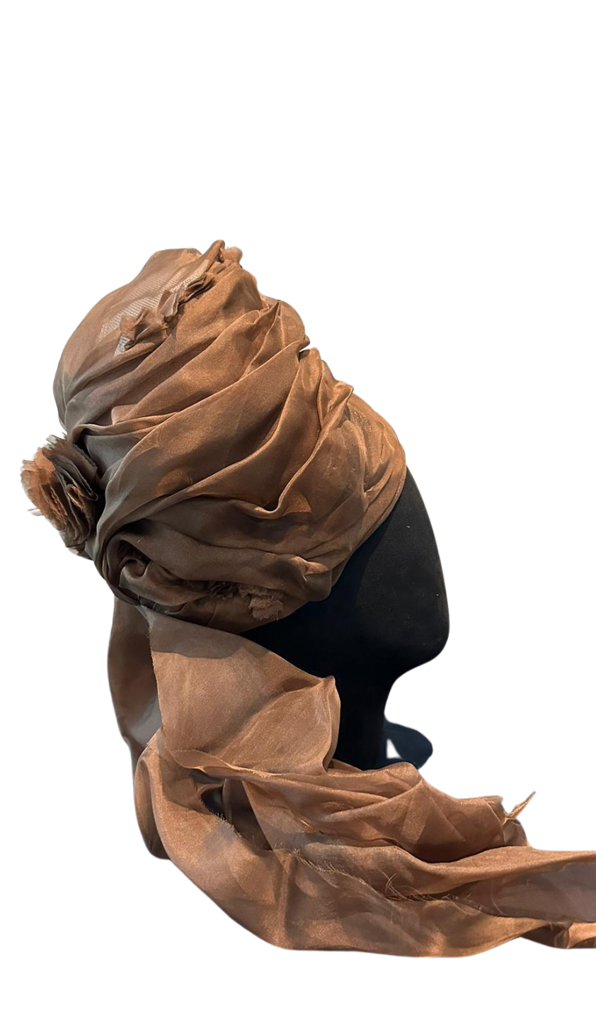 Earth-Toned Draped Turban with Veil from the Atatürk Movie Collection