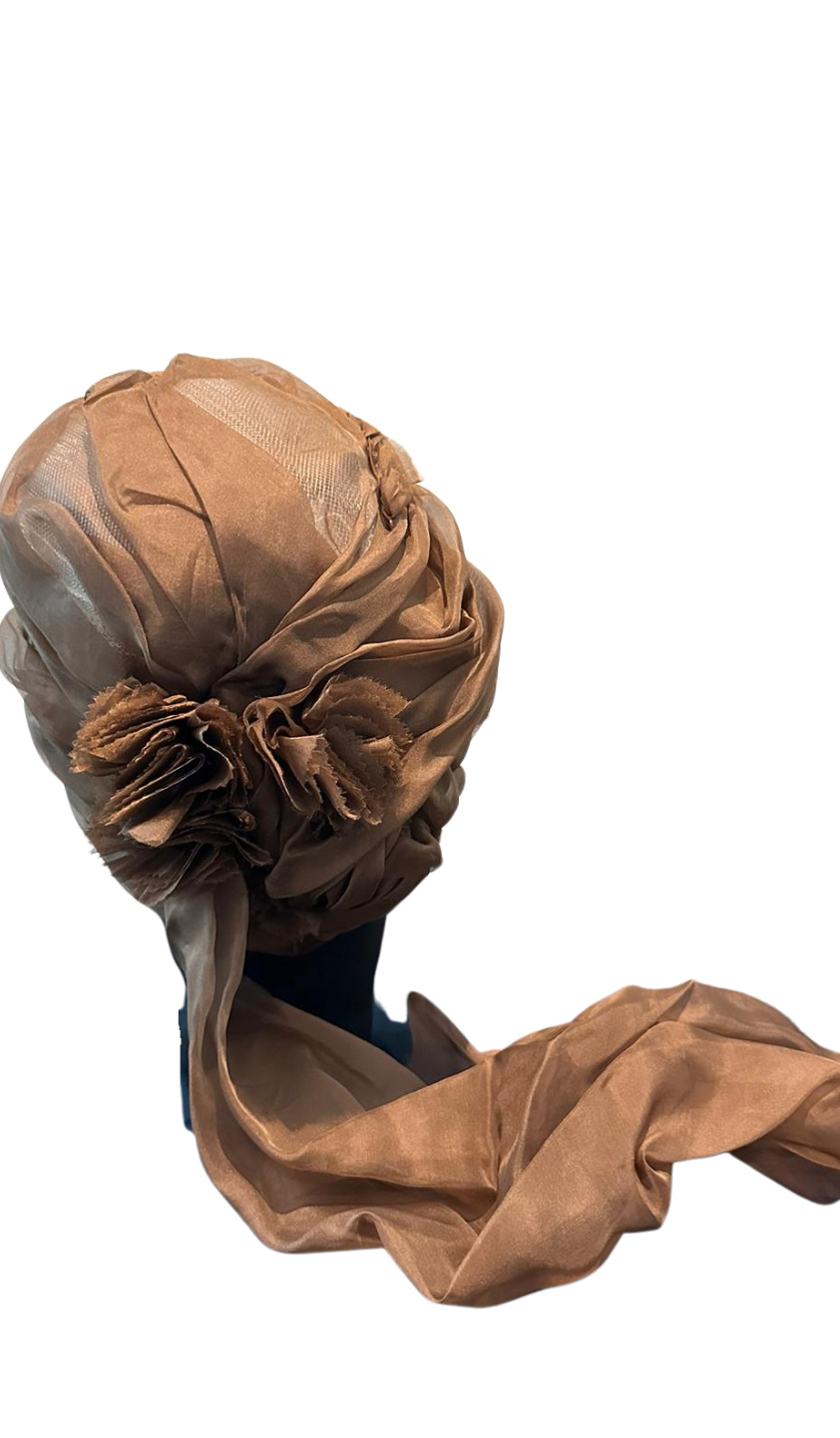 Earth-Toned Draped Turban with Veil from the Atatürk Movie Collection