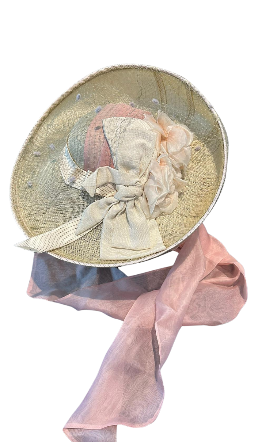 Graceful Vintage Wide-Brim Hat with Scarf – Timeless Elegance