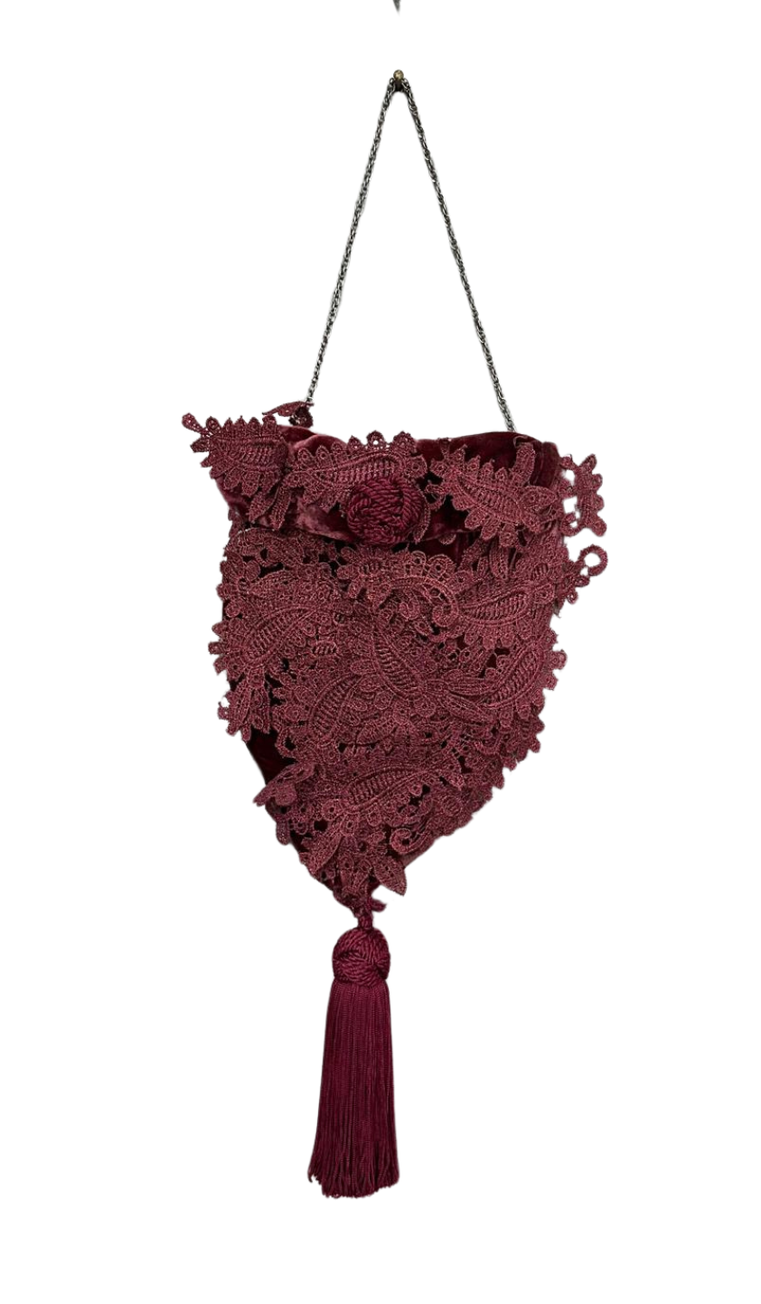 Vintage Burgundy Lace Bag – Timeless Elegance