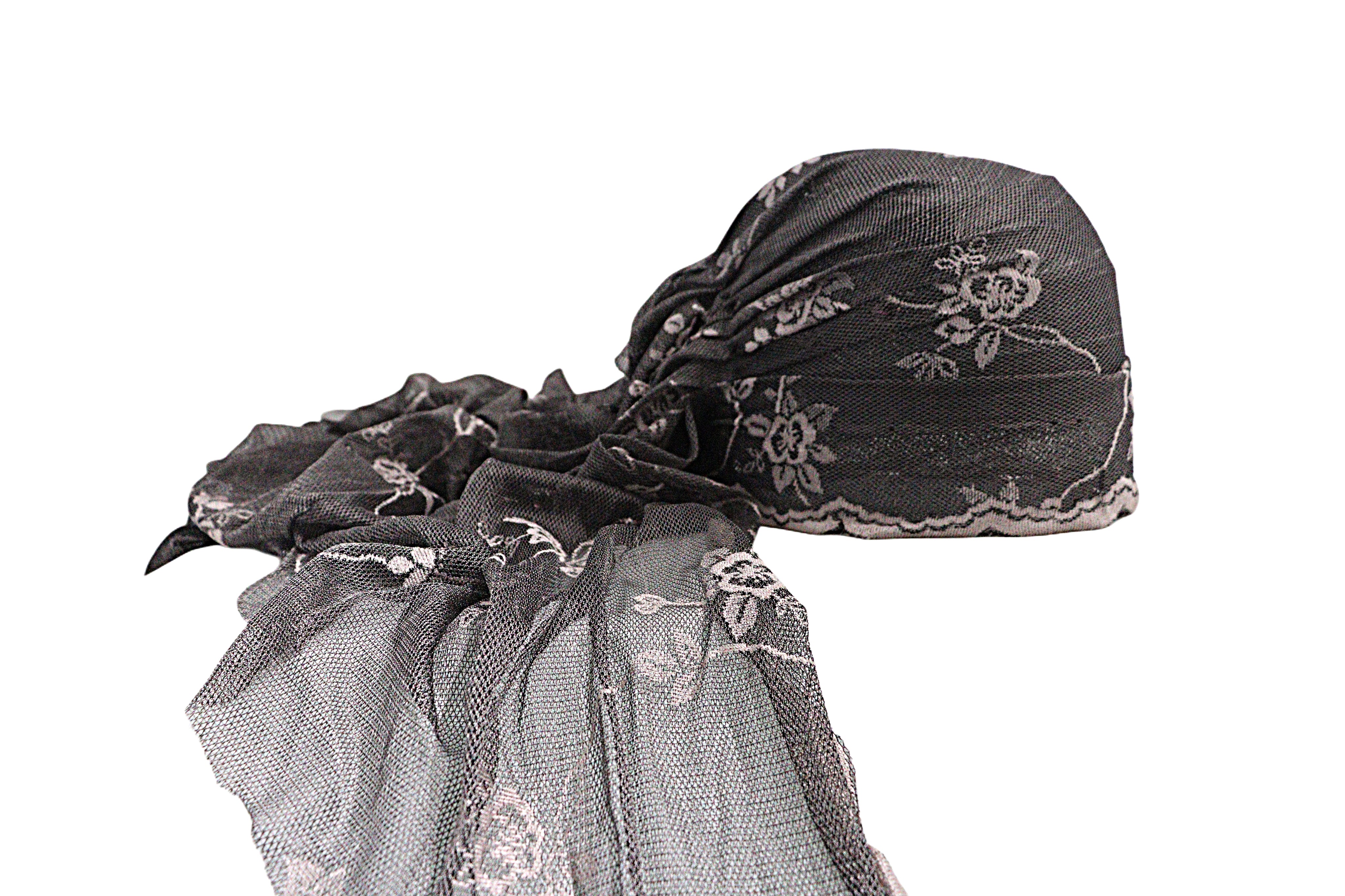 Embroidered Floral Mesh Turban with Veil from the Atatürk Movie Collection