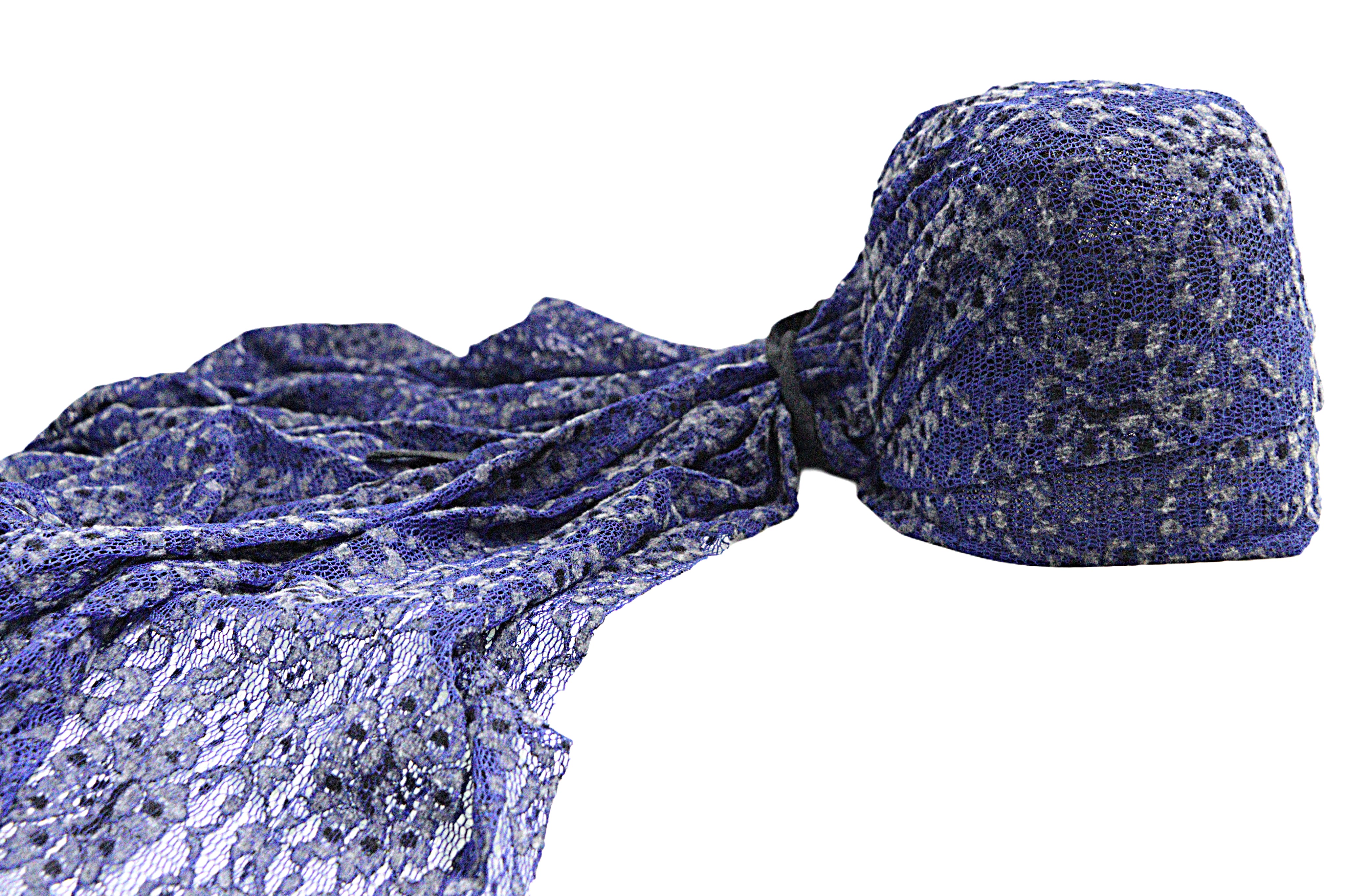 Exquisite Blue Floral Lace Wrap Hat from the Atatürk Film Collection