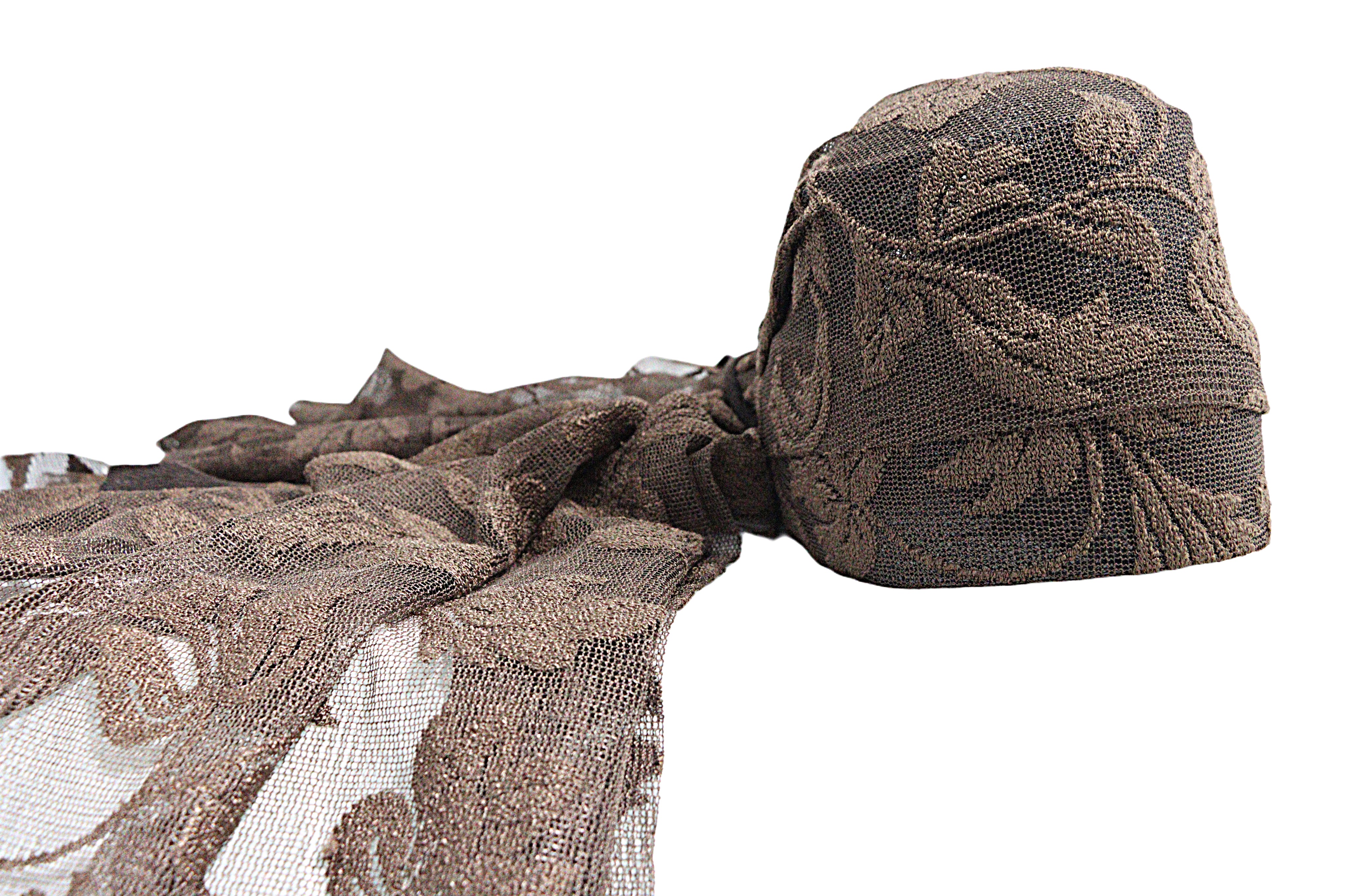 Vintage Brown Floral Lace Wrap Hat from the Atatürk Film Collection